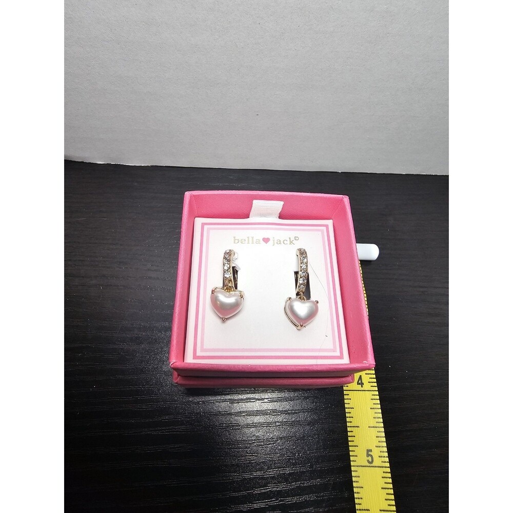 Bella Jack Faux Pearl Heart Hoop Dangle Earrings NIB
